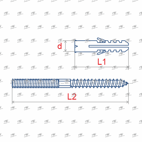 Схема шпильки и дюбеля для трубного хомута